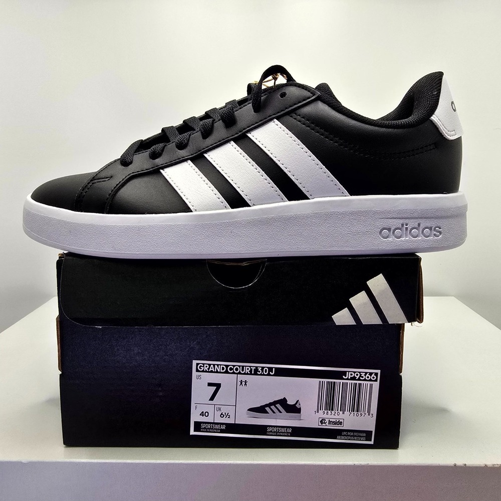 Adidas Grand Court 3.0 J JP9366 Unisex Kids 7 Shoes Core Black Athletic Sneaker